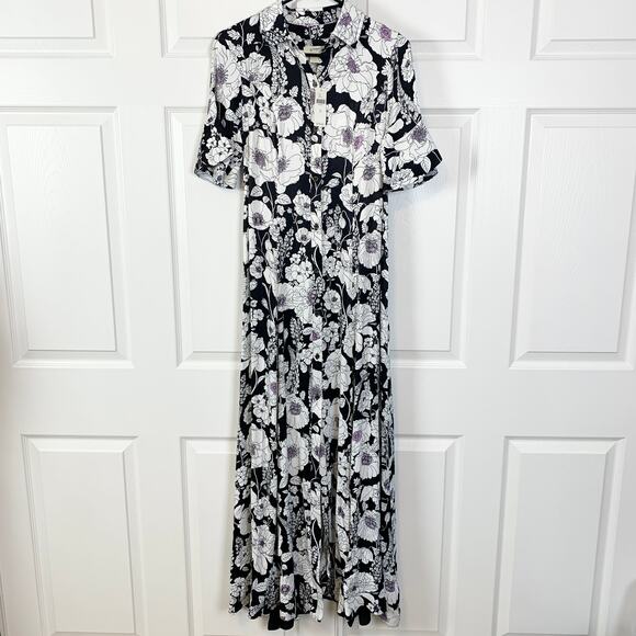 NWT Anthropologie Maeve Printed Short-Sleeve Floral Maxi Shirt Dress XS - Picture 4 of 8